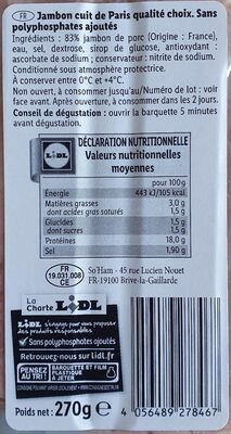 Jambon de paris - Tableau nutritionnel - fr