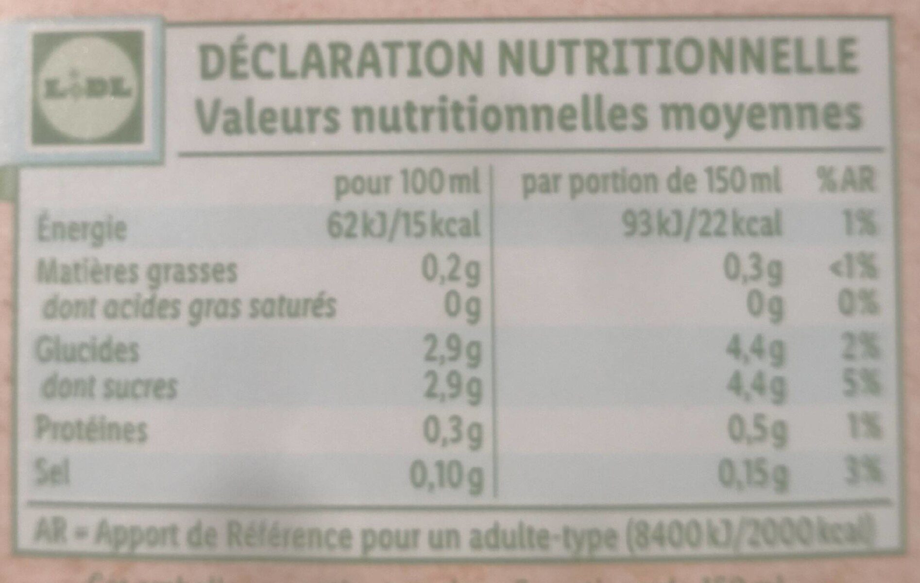 Eau de coco - Informations nutritionnelles - fr