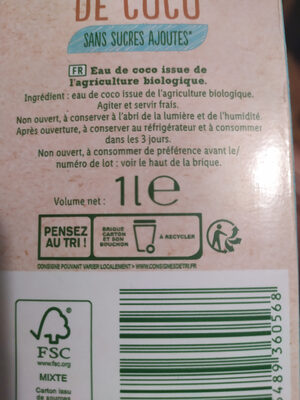 Eau de coco - Instruction de recyclage et/ou informations d'emballage - fr