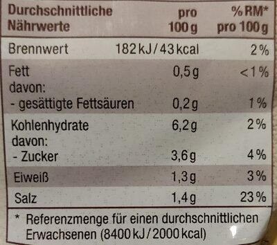 Gourmet Sauerkraut fein gewürzt - Tableau nutritionnel