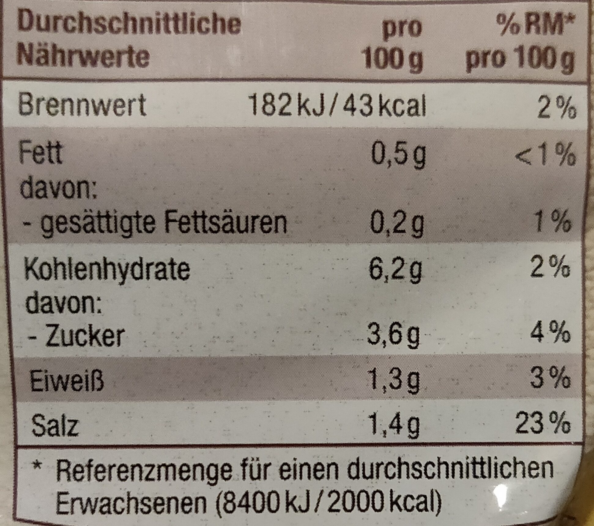 Gourmet Sauerkraut fein gewürzt - Tableau nutritionnel - de
