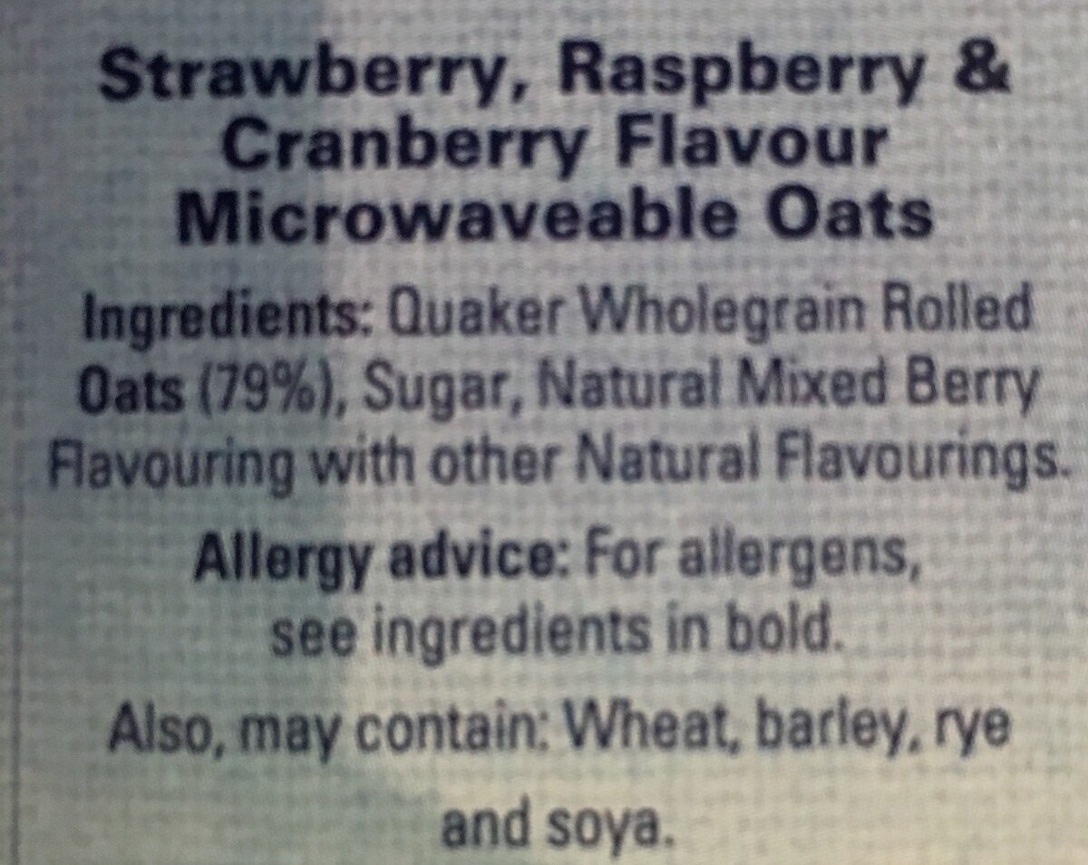 Oats So Simple Strawberry, Raspberry & Cranberry flavour - Ingrédients - fr