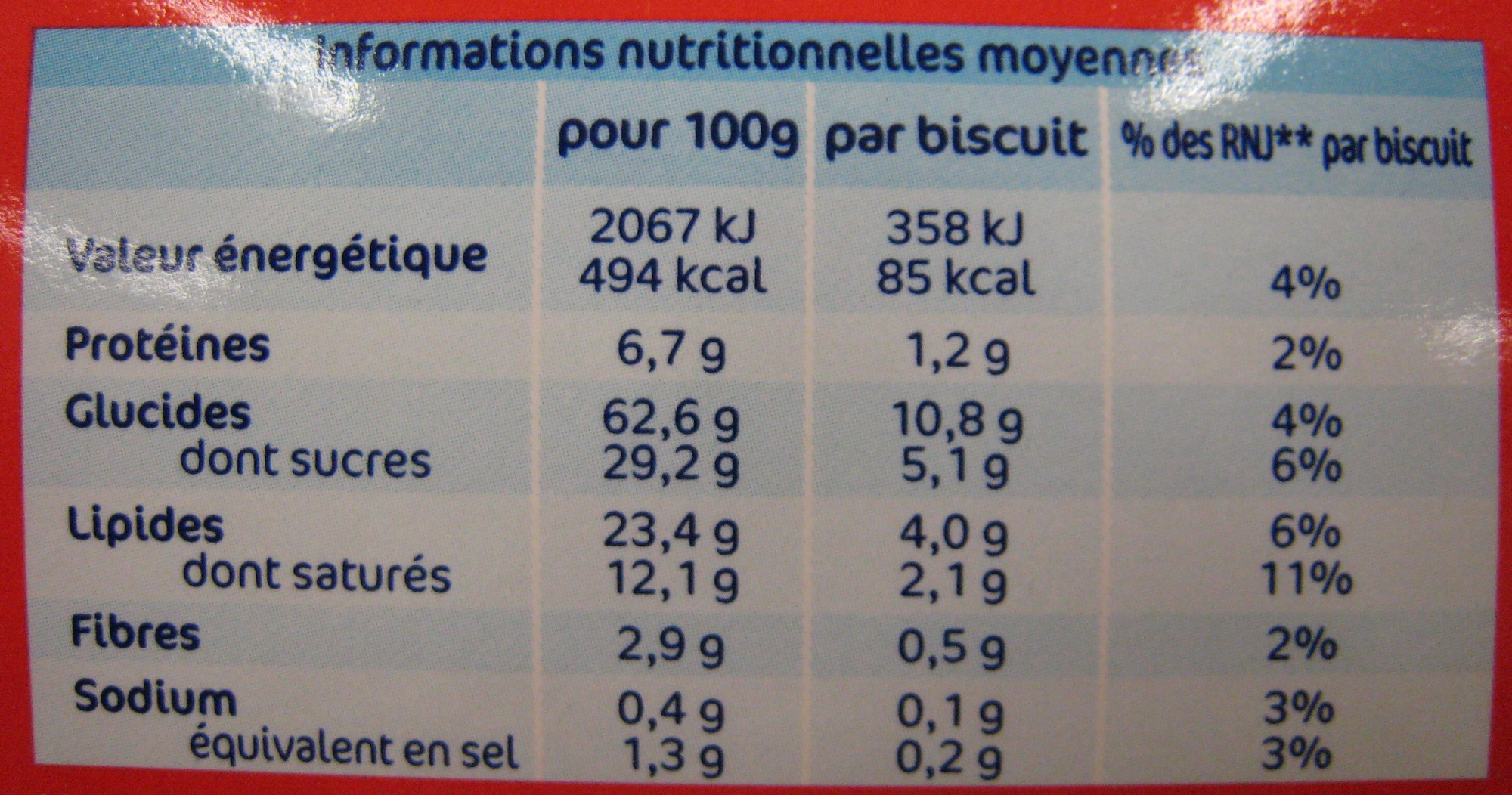 Sablés Anglais Chocolat au lait - Informations nutritionnelles - fr