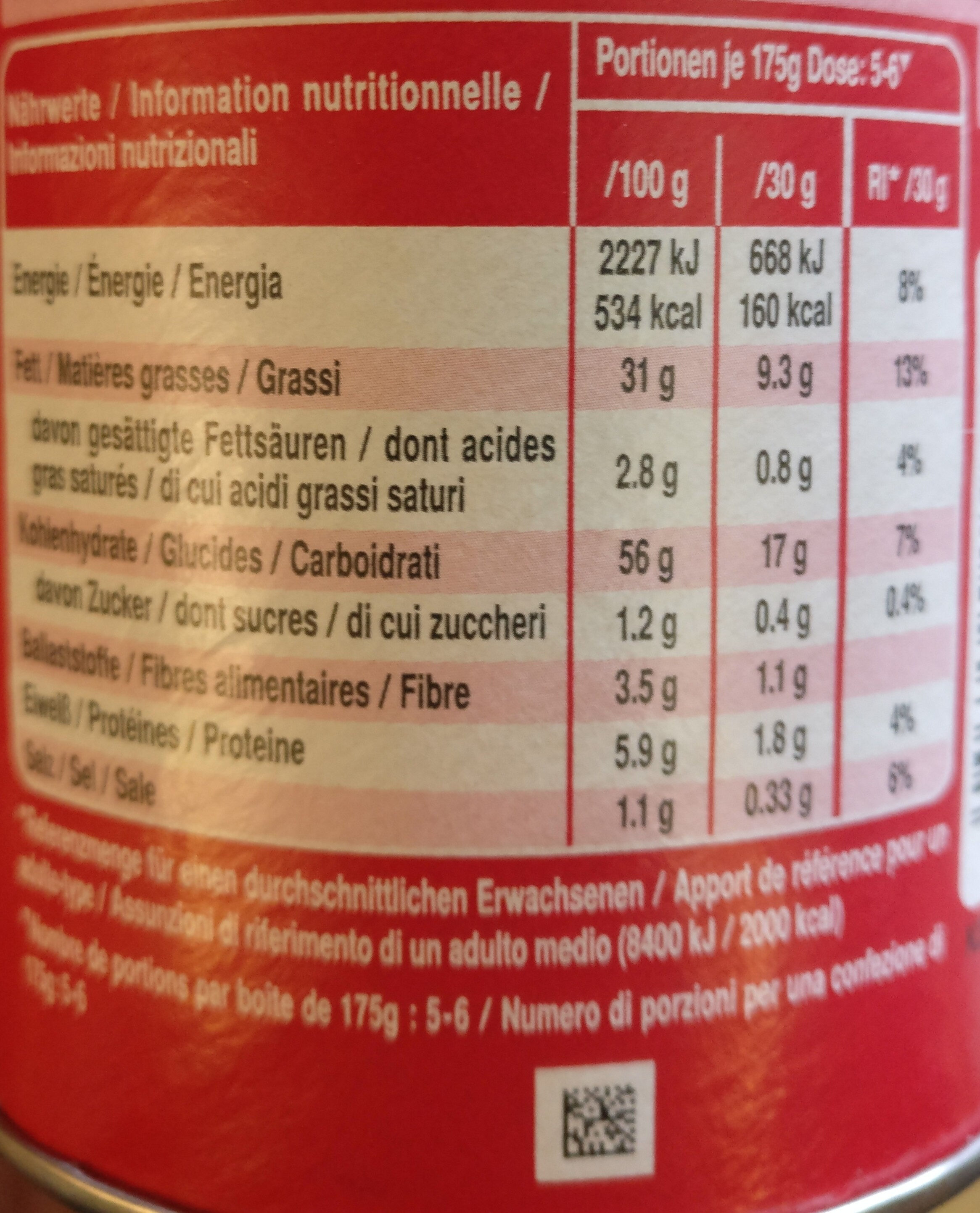 Chips Pringles Original - Informations nutritionnelles - fr