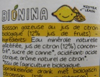 Mister Lemon Bio Bionina - Ingrédients - fr