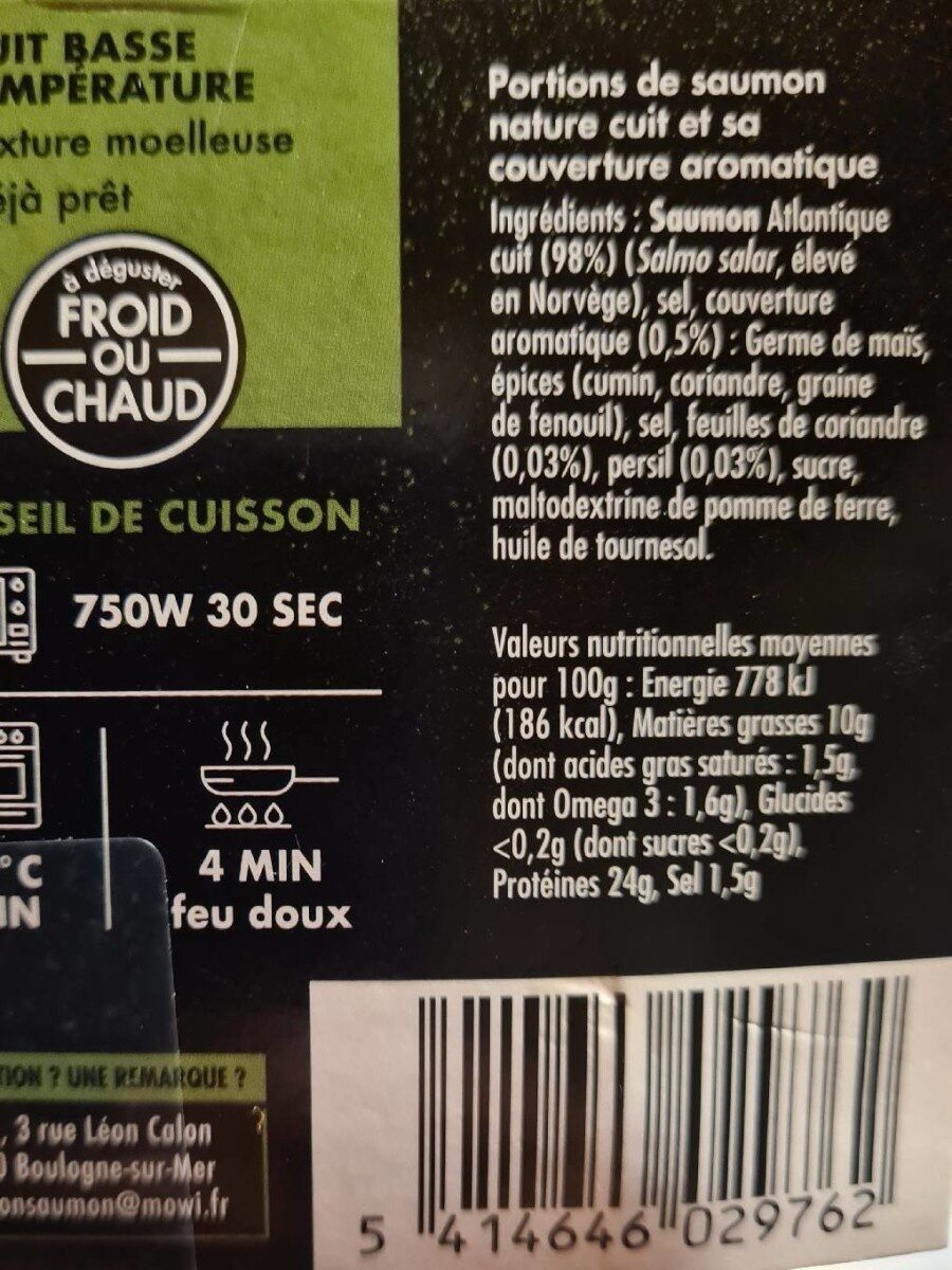 Saumon traiteur mi-cuit aux herbes aromatiques - Tableau nutritionnel - fr