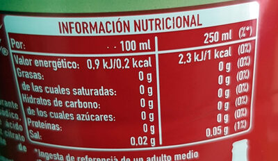 Coca-Cola Zero azúcar Zero cafeína - Tableau nutritionnel - es