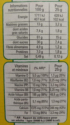 NESTLE NESQUIK Barres de Céréales 12 x 25g Maxi Format - Tableau nutritionnel - fr