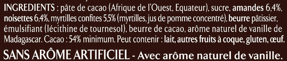 NESTLE L'ATELIER Chocolat Noir Myrtilles, Amandes et Noisettes - Ingrédients - fr