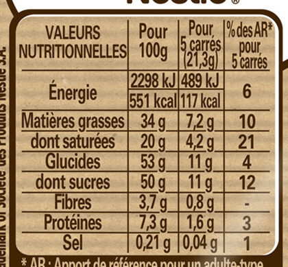 NESTLE DESSERT Caramel 2x 170 g - Tableau nutritionnel - fr