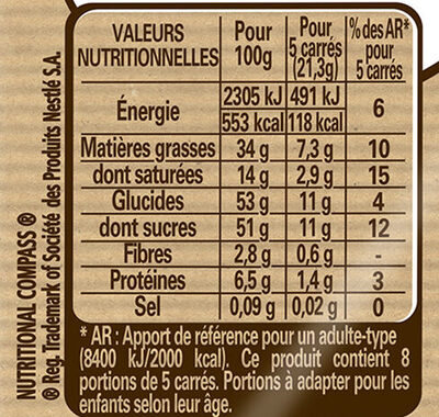 NESTLE DESSERT Praliné 2 x 170g - Tableau nutritionnel - fr