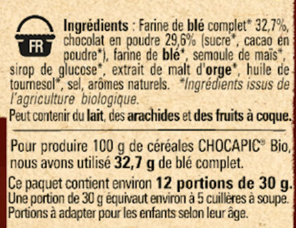 NESTLE CHOCAPIC BIO Céréales 375g - Ingrédients - fr