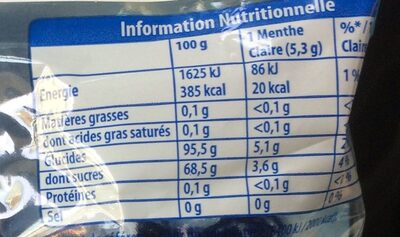 Bonbon glaçon menthe claire - Informations nutritionnelles - fr