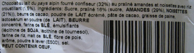 Oeufs en chocolat Lait Praliné Croquant - Ingrédients - fr