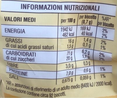 Tarallucci - Tableau nutritionnel - it