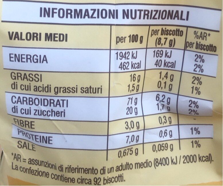 Tarallucci - Tableau nutritionnel - it