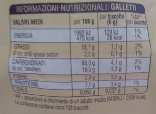 Mulino Bianco Galletti 800g - Tableau nutritionnel - fr