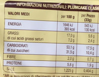 Plumcake Classico - Tableau nutritionnel - fr