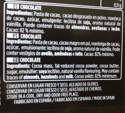 Chocolate negro 82% - Ingrédients - fr
