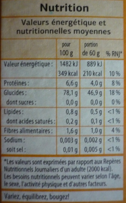 Riz long grain incollable - Informations nutritionnelles - fr