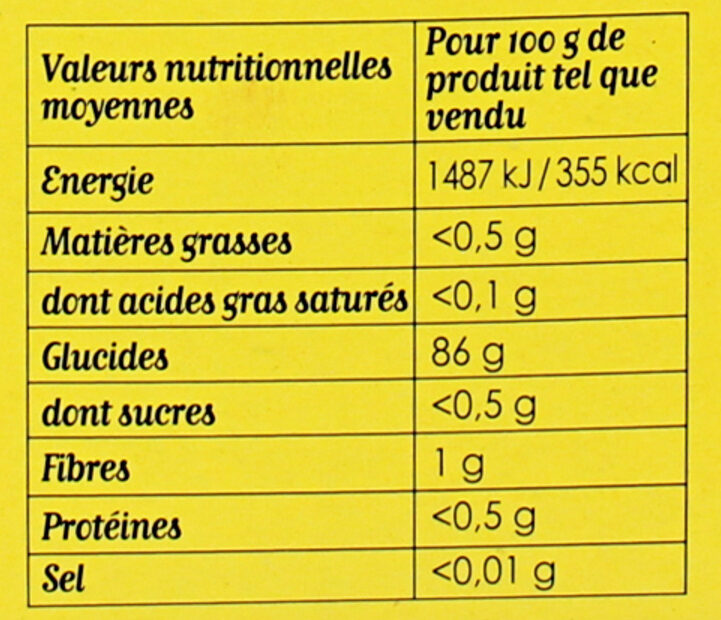 Maizena Fleur de Maïs Sans Gluten 400g - Tableau nutritionnel - fr
