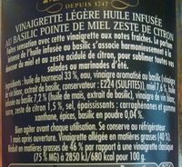 Maille Vinaigrette Légère Basilic Pointe de Miel Zeste de Citron 36cL - Ingrédients - fr