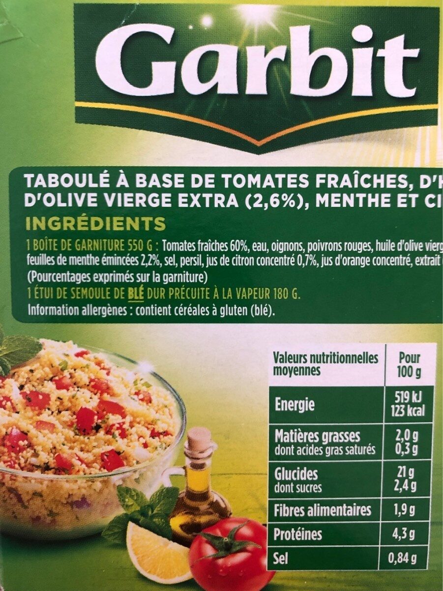 Taboulé - Informations nutritionnelles - fr